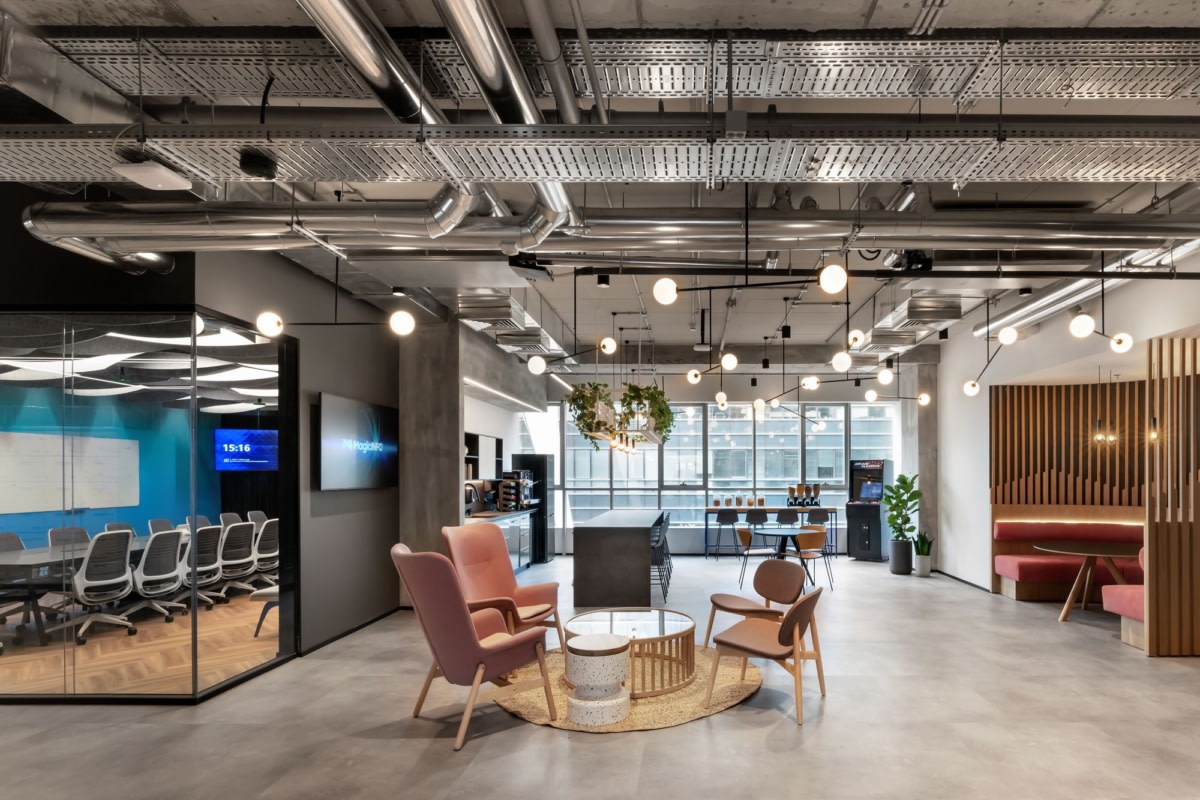 Modern office lobby and lounge seating area